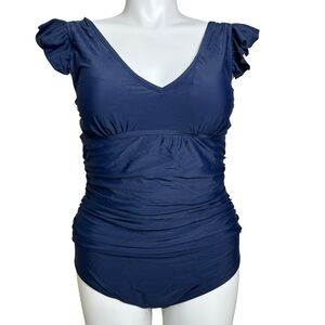 Navy Swimsuit One Piece Ruffle Strap NWT XL